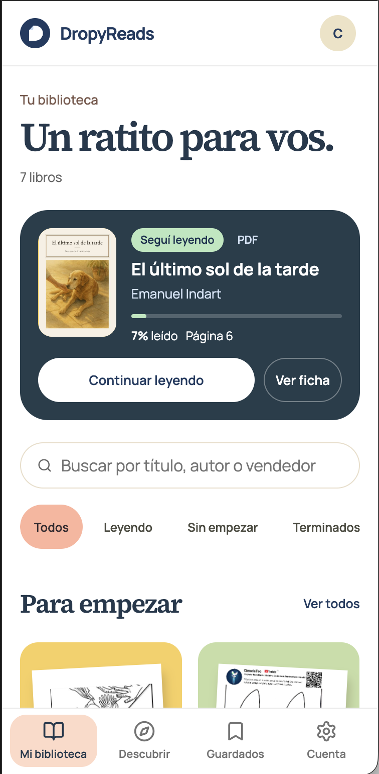 Biblioteca do DropyReads em uma moldura de iPhone