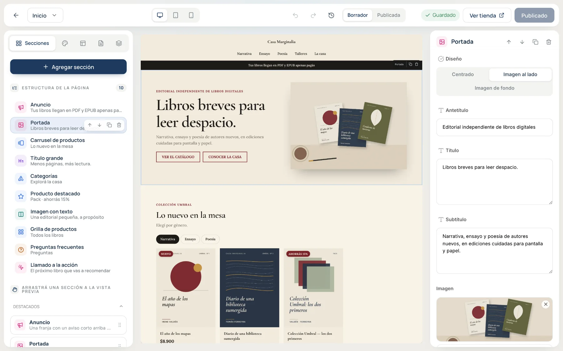 Editor visual de lojas da DropyFile com um design de exemplo